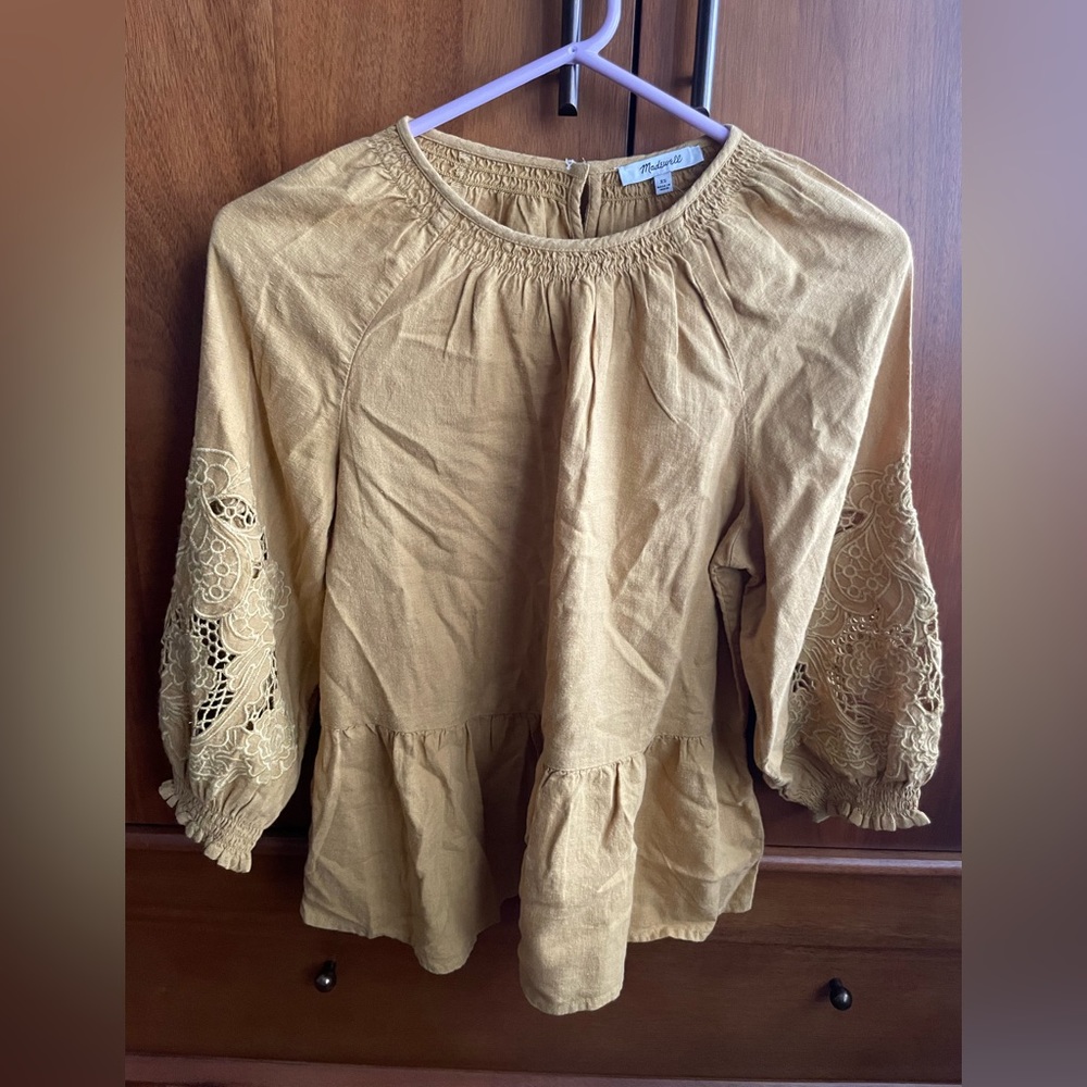 Madewell blouse with cut out sleeves